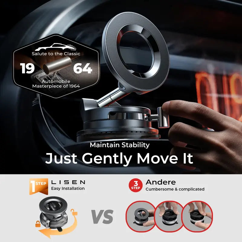 LISEN  iphone 17  Vacuum MagSafe Car Mount  Magnetic Phone Holder, 360° Adjustable for MagSafe Car Holder Foldable Suction Phone Mount for Car, for Garmin GPS/Mirror/Smooth Surface, for iPhone 17 Pro Max 16
